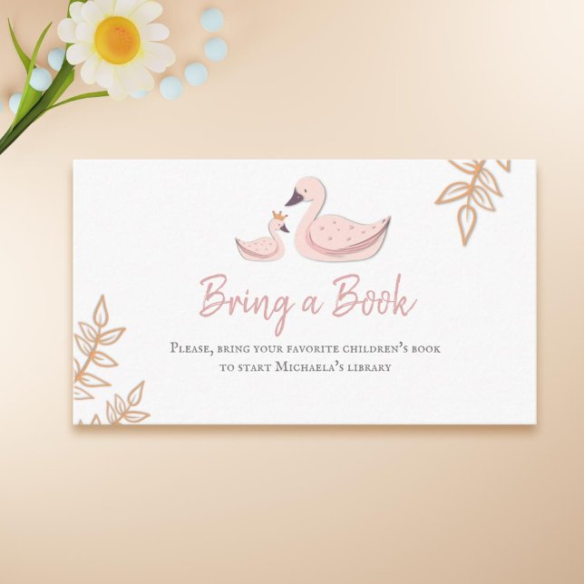 Simple Baby Swan Bring a Book Girl Baby Shower Enclosure Card (Creator Uploaded)