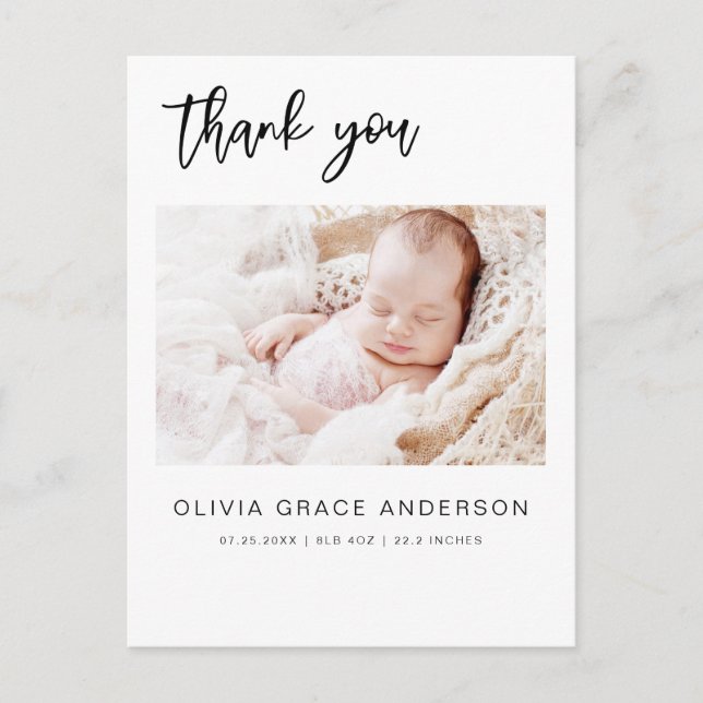 Simple Baby Thank You Elegant Photo Collage Announcement Postcard (Front)