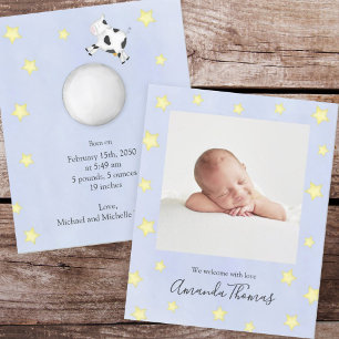 Simple Baby Watercolor Cow Jumped Over the Moon Announcement