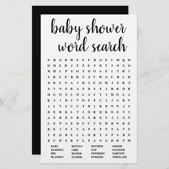 Simple Baby Word Search | Black White Game Card (Front/Back)