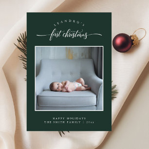 Simple Baby's First Christmas Single Photo Green Holiday Card