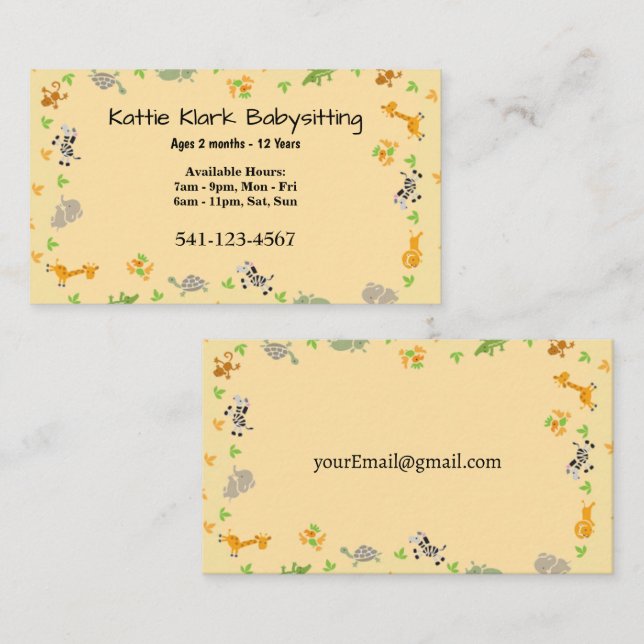 Simple Babysitting Business Cards (Front/Back)