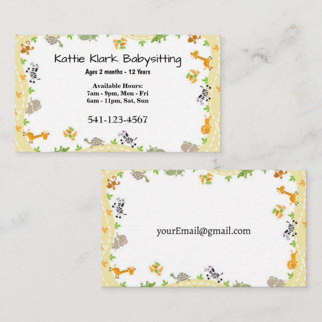 Simple Babysitting Business Cards (Front/Back)