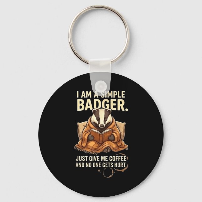 Simple badger coffee reader funny introvert animal key ring (Front)