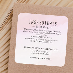 Simple Bakery Ingredient Label Pink Watercolor