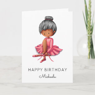 Simple Ballerina Pink Tutu Black Girl Birthday  Card