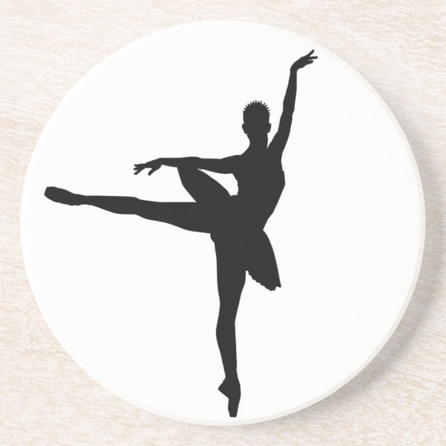 Simple Ballet Black White Ballerina Coaster (Front)