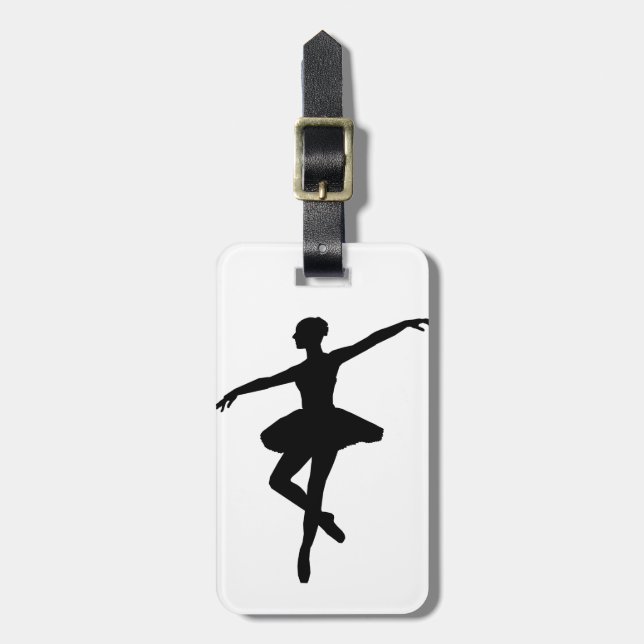 Simple Ballet Black White Ballerina Luggage Tag (Front Vertical)