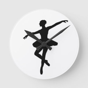 Simple Ballet Black White Ballerina Round Clock