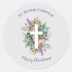 Simple Baptism Merry Christmas custom name Classic Round Sticker