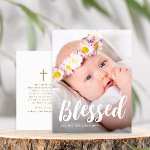 Simple Baptism Thank You with Cross Photo Postcard