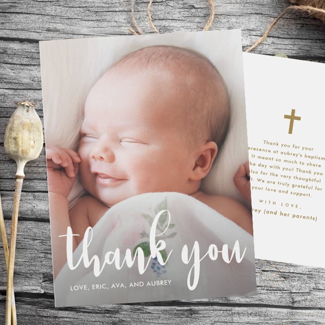 Simple Baptism Thank You with Cross Photo Postcard (Creator Uploaded)