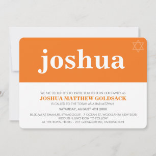 SIMPLE BAR MITZVAH cool modern name star orange Invitation