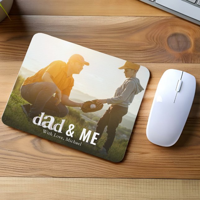 Simple Baseball Photo Calligraphy Daddy and Me Mouse Pad (Custom dad and me baseball style typography mousepad)