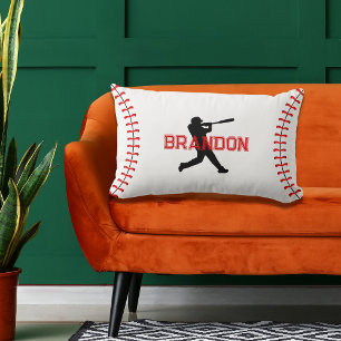 Simple Baseball Player Silhouette With Name Accent Lumbar Cushion