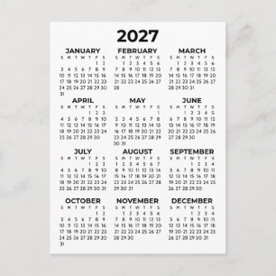 Simple Basic Black And White 2027 Calendar Minimal Postcard