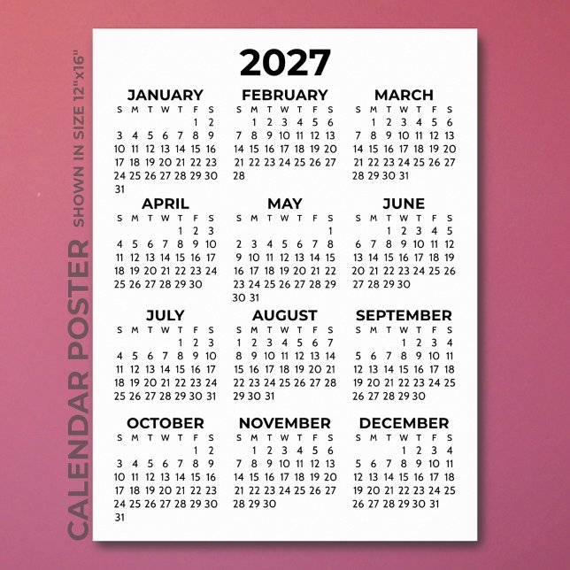 Simple Basic Black And White 2027 Calendar Poster (Creator Uploaded)