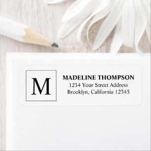 Simple Basic Black Square Border Monogram Return Address Label