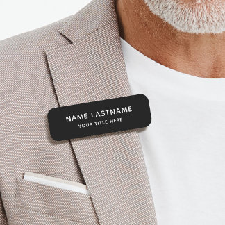Simple Basic Black Title Safety Pin Magnetic Name Tag