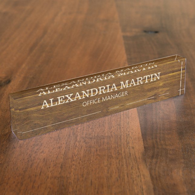 Simple Basic Brown Wood Name Job Title  Nameplate (Side)