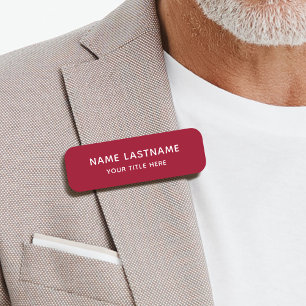 Simple Basic Burgundy Title Safety Pin Magnetic Name Tag