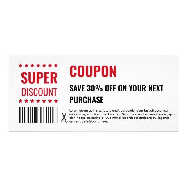 Simple Basic Discount Coupon with Bar Code Rack Card (Front)