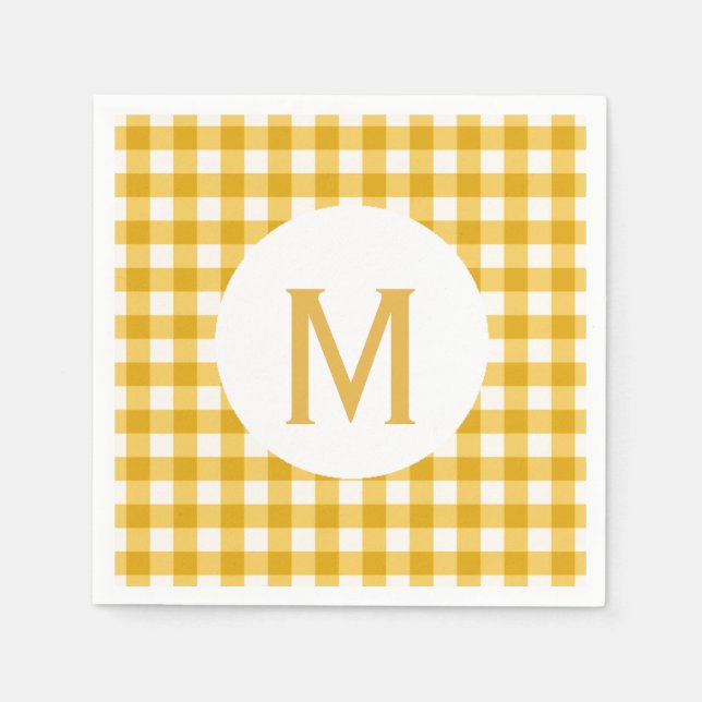 Simple Basic Gold Gingham Monogram Napkin (Front)