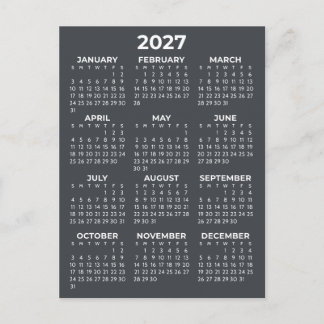 Simple Basic Grey 2027 Calendar Minimal Postcard