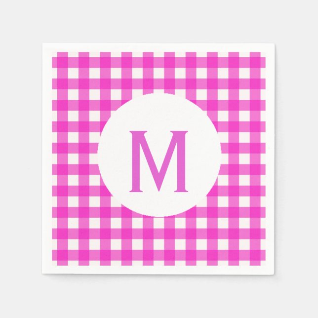 Simple Basic Hot Pink Gingham Monogram Napkin (Front)