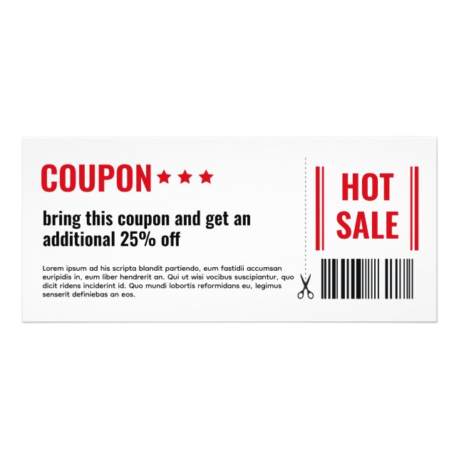 Simple Basic HOT SALE COUPON with Bar Code Rack Card (Front)
