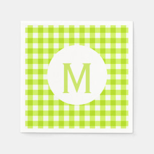 Simple Basic Lime Green Gingham Monogram Napkin