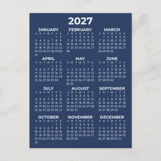Simple Basic Navy Blue 2027 Calendar Minimal Postcard