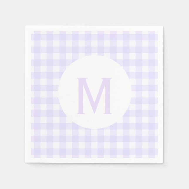 Simple Basic Pale Lavender Gingham Monogram Napkin (Front)