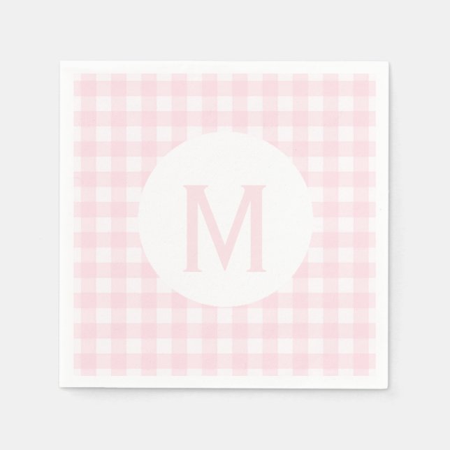 Simple Basic Pale Pink Gingham Monogram Napkin (Front)
