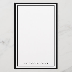 Simple Basic Personalise Black Border Stationery