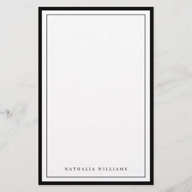 Simple Basic Personalise Black Border Stationery (Front)