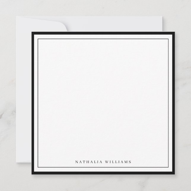 Simple Basic Personalize Black Border Stationery Card (Front)