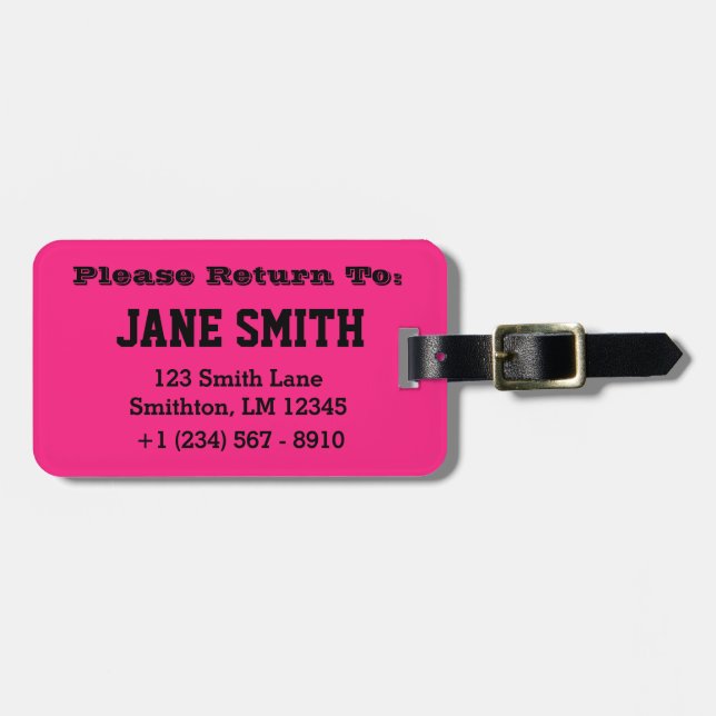 Simple Basic (Pink) Luggage Tag (Front Horizontal)