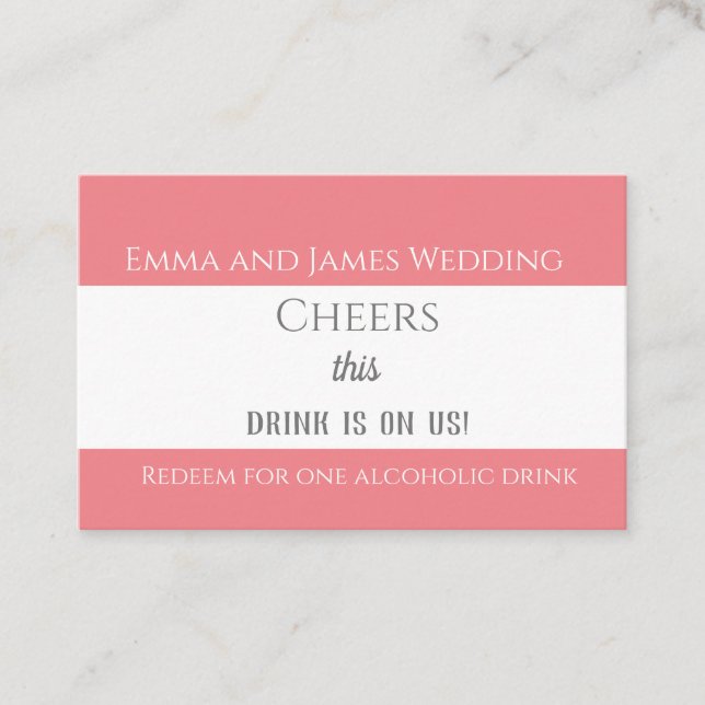 Simple Basic Pink Wedding Drink Token Business Card (Front)