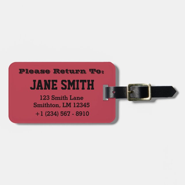 Simple Basic (Red) Luggage Tag (Front Horizontal)