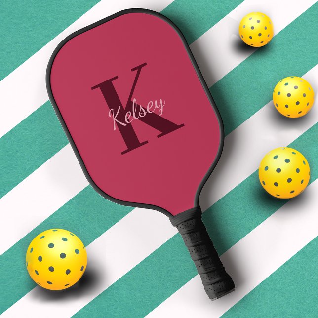 Simple Basic Red Monogram Monogrammed Pickleball Paddle (Creator Uploaded)