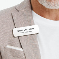 Simple Basic White Title Safety Pin or Magnetic