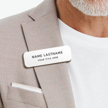 Simple Basic White Title Safety Pin or Magnetic