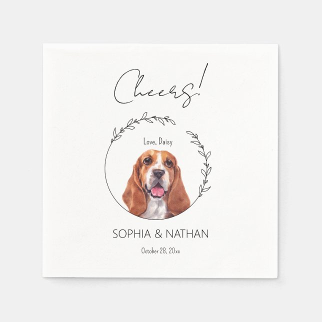 Simple Basset Hound Dog Wedding Cocktail Napkins (Front)