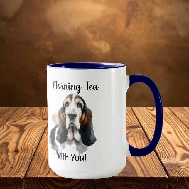 Simple Basset Morning Tea Brown Personalise Mug (Elegant Pet Lovers Mug, Personalize)