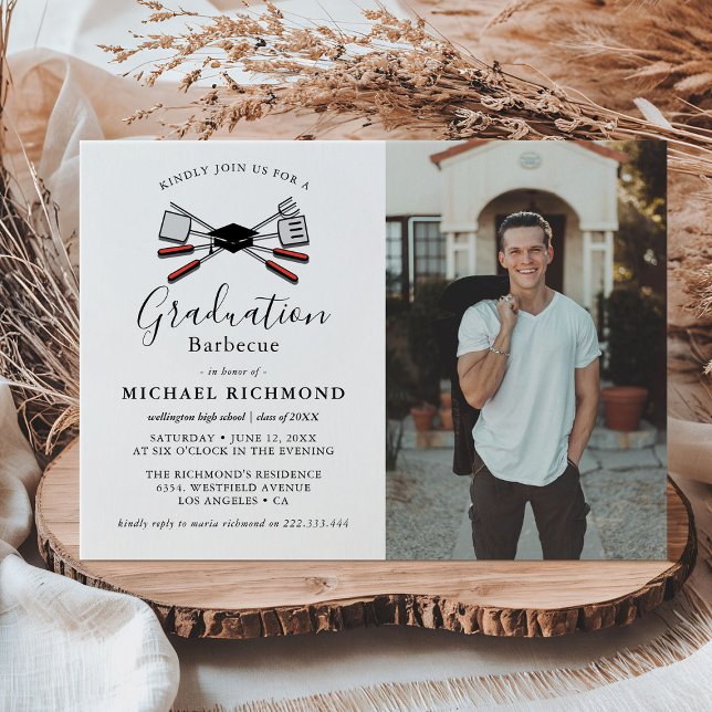 Simple BBQ Graduation Party Photo Invitation (Creator Uploaded)