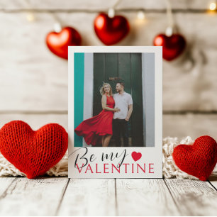 Simple Be My Valentine Red Heart & Photo Holiday Card