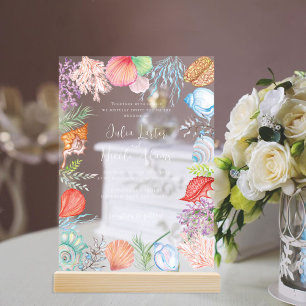 Simple Beach Blue Ocean Seashell Wedding Acrylic Invitations