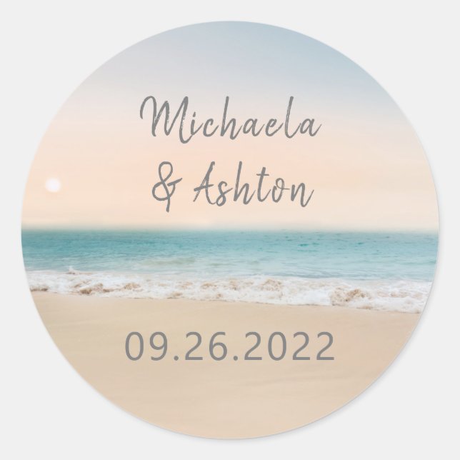 Simple Beach Destination Wedding  Classic Round Sticker (Front)
