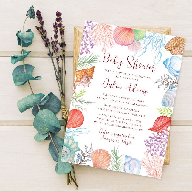 Simple Beach Ocean Seashell Wreath Wedding Invitation (Creator Uploaded)